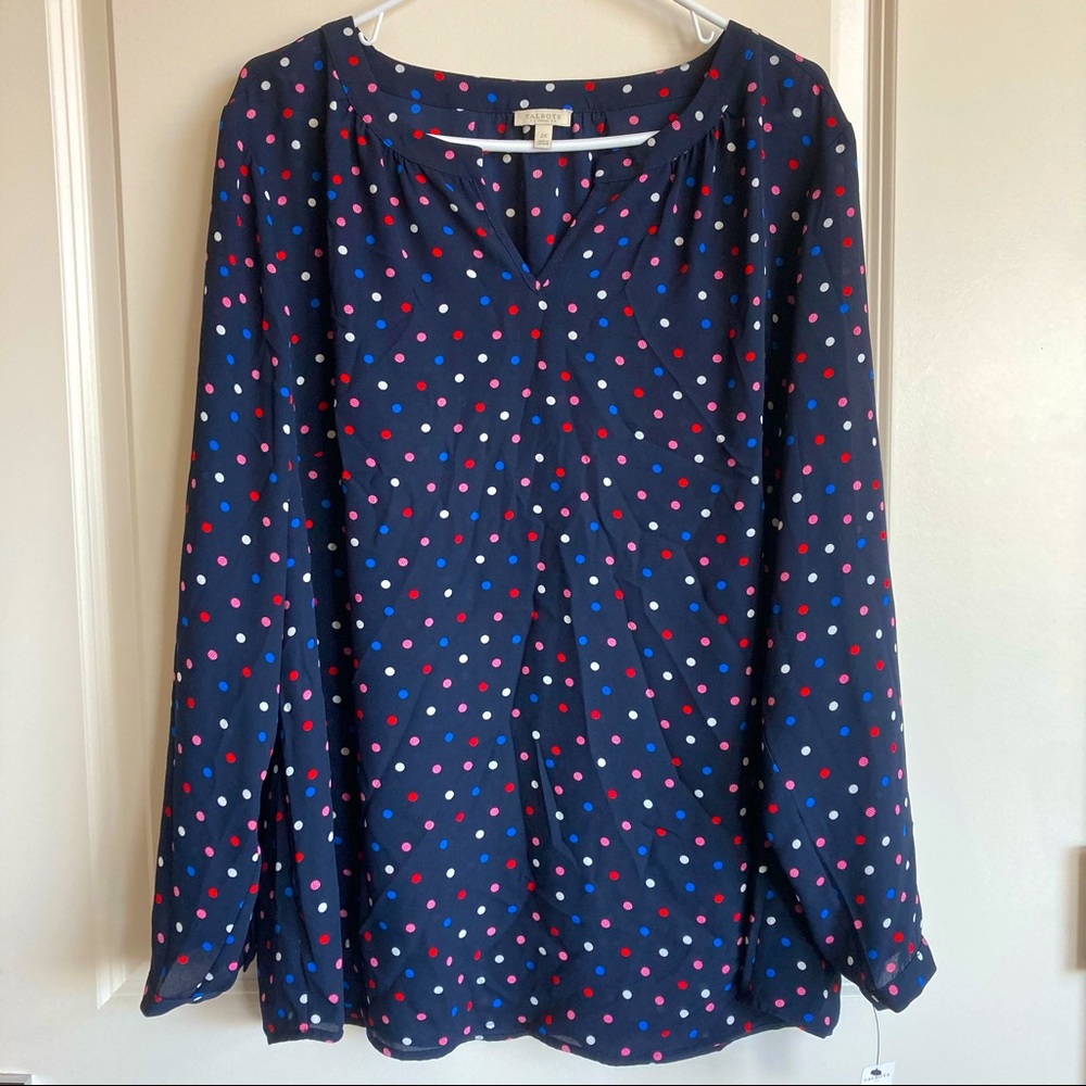 Talbots Polka Dot Long Sleeve Blouse 2X